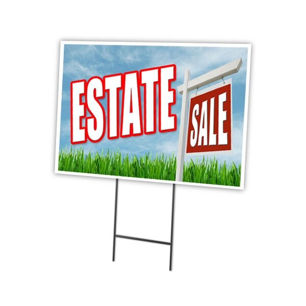 Estate Sale Yard Sign & Stake outdoor plastic coroplast window, C-1216-DS-Estate Sale